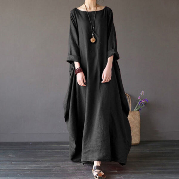 Tunika Kleid Midi Damen – Einfarbiges Maxikleid aus Baumwolle & Leinen mit 3/4-Ärmeln - Image 11