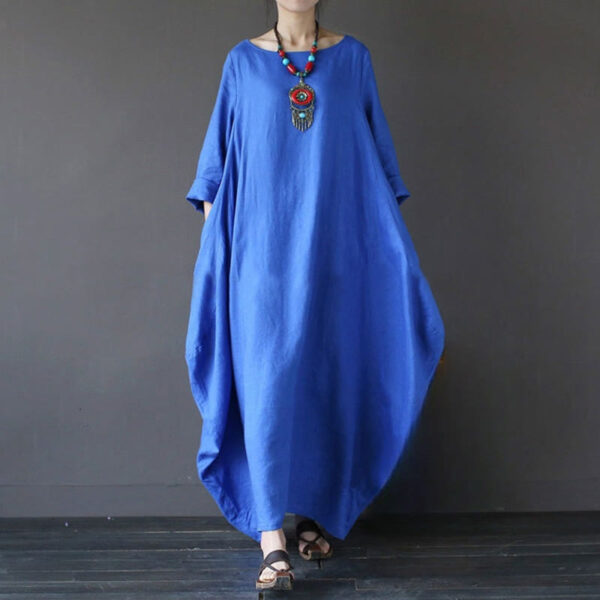 Tunika Kleid Midi Damen – Einfarbiges Maxikleid aus Baumwolle & Leinen mit 3/4-Ärmeln - Image 9