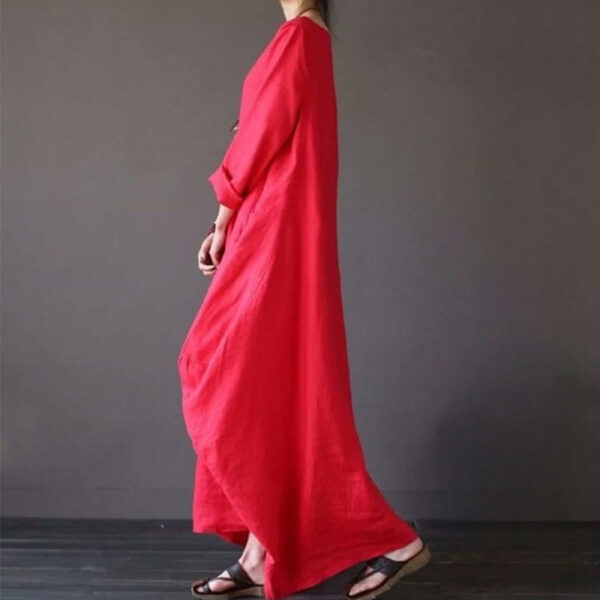 Tunika Kleid Midi Damen – Einfarbiges Maxikleid aus Baumwolle & Leinen mit 3/4-Ärmeln - Image 6