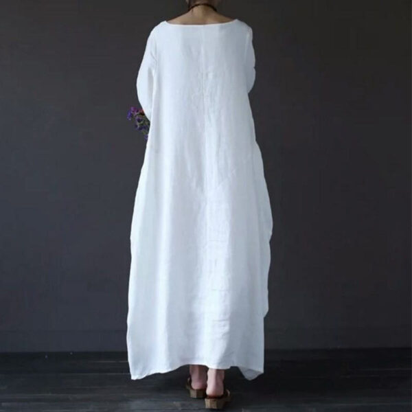 Tunika Kleid Midi Damen – Einfarbiges Maxikleid aus Baumwolle & Leinen mit 3/4-Ärmeln - Image 3